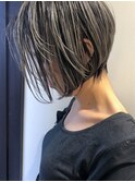 外国人風ハイライトバレイヤージュショートボブ  グレージュ