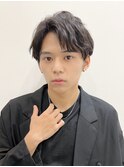 メンズショートアップバング無造作パーマ丸顔面長K20240408
