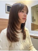 ★小顔ワンカールレイヤーカットベージュカラーミディ