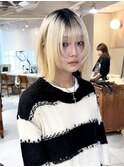 ボブウルフ　ハイトーン　ブロンド　デザインカラー