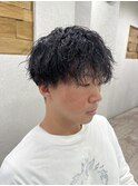 アッシュブラックツイストスパイラルパーマメンズカット所沢練馬