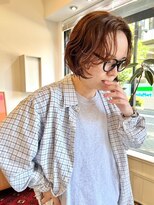 ヘアーアイスカルテット(HAIR ICI QUARTET)&nbsp;ベージュメンズパーマセンターパート丸みボブ