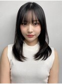小顔 前髪 レイヤーカット くびれヘア  アプリコットオレンジ"