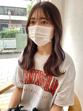 ヘアデザイン ソラ(Sola) 暖色ブラウン+パールピンクポイントブリーチ×シースルーバング