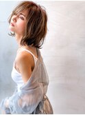 大人かわいい☆小顔前下がりレイヤーボブ×ハイライトグレージュ