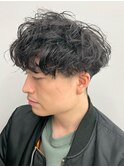 ツーブロック マッシュ 黒髪 ツイストスパイラルパーマ