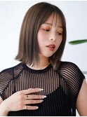◯シンプルストレートパーマぱっつん前髪薄めバングボブレイヤー