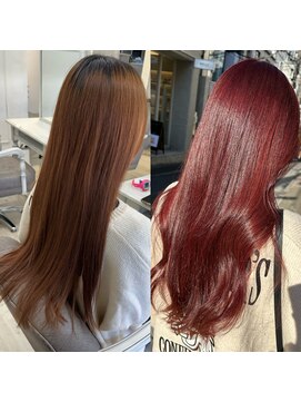 シーン(seen) ★ワンレンレイヤーカットブリーチなしカラーワインレッド★
