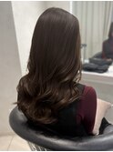 ダークチョコレートブラウン×王道コテ巻き風パーマ