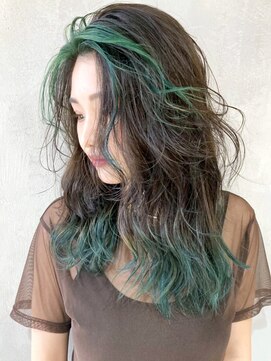 アルバム 新宿(ALBUM SHINJUKU) モスグリーンポイントカラー_フリンジウェーブ_ba300941