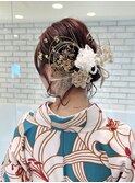 成人式ヘア振袖ヘアアレンジアップ水引き金箔シニヨンK20241013
