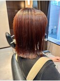 20代30代40代大人かわいい前下がり外ハネボブ×ワインレッド