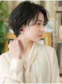 大人かわいい黒髪ウェットヘア束感ショートh4上尾20代30代40代