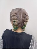 大人可愛いツインぽこぽこアレンジグレイアッシュグリーンmaaya