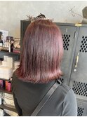 ワインレッド切りっぱなしミディ艶髪10代20代30代/艶髪/こなれ感
