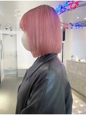 ボブ/ピンクベージュカラー/ブリーチ/丸みショート/原宿