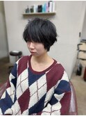 メンズライク マッシュウルフ 刈り上げショート ブルーブラック
