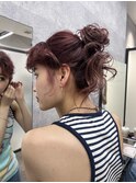 【前田七音】ワインレッド/お団子ヘア/顔まわりカット