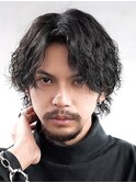 渋谷サーフカールメンズボブウルフカット波巻きスパイラルパーマ