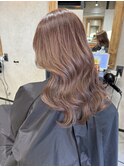 バレイヤージュ、ハイライト、レイヤーロング、グレーベージュ