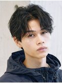 メンズセンターパート七三分けパートニュアンスパーマ刈り上げ