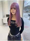 ハイトーンブリーチラベンダーピンクロングレイヤーカット
