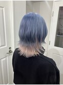 ブリーチダブルカラーブルーグレー派手髪インナーカラー