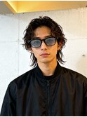 フェザーパーマフェードカットツーブロックセンター分けメンズ