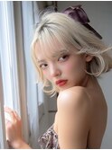 201. ミルクティーブロンド/外ハネボブ/ハイトーンカラー