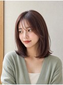 韓国ロブストレート顔周りカット艶髪ローズモカブラウン船橋
