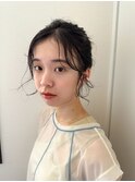 お団子アレンジ/おくれ毛パーマ/顔まわりパーマ/ロングパーマ