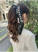 スカーフアレンジポニー