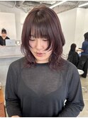 ブリーチなしレッド×ミディアムウルフ