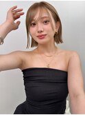 大人っぽ切りっぱなしボブとシースルーバング