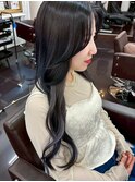 黒髪ネビージュ大人ロングレイヤーハッシュカット韓国風