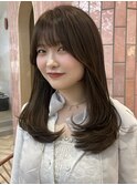 ロング顔まわりレイヤーショコラブラウン