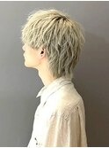 スペインカールスパイキーショートブルーブラックフェザーパーマ