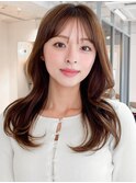 アプリコットオレンジ大人可愛いセミディくびれヘア愛され