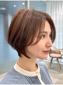 小顔見せショートベージュカラーブリーチしない透明感カラー