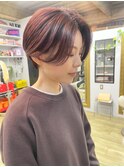 NUDEダークチェリー前髪なしショート大人ショートボブ