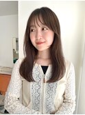 ミディアム セミロング シアーカラー 暗めブラウン 前髪