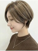 夏カラーハイライト大人前下がりショートボブ30代40代p北浦和