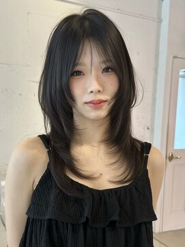 ライン(LINE) 韓国風/レイヤー/前髪カット/オリーブ/透明感/ハッシュカット