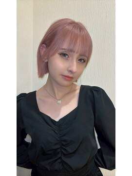 大人可愛いくすみモーヴピンク×小顔レイヤーボブ20代30代40代