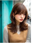 顔周りカットハッシュカットダークブラウンワンホンレイヤー韓国