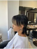 シースルーマッシュウルフ　韓国風センターパート　カルマパーマ