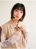 ミディアムヘア/斜めバング/グレージュカラー/新宿