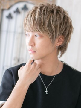 モッズヘアメン 名護大東店(mod's hair men) モテ髪のブロンドカラーメッシュ束感くせ毛風ミニウルフj名護