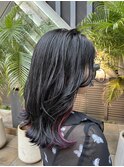 レイヤーカット ブルーブラック＋ワインレッド
