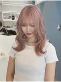 ウルフレイヤーカット×ホワイトピンクカラー